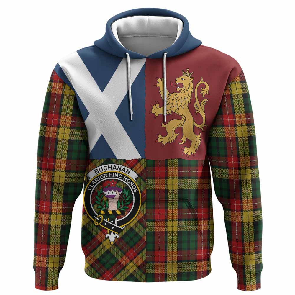 Buchanan Crest Tartan Hoodie with Lion Rampant Saltire Style