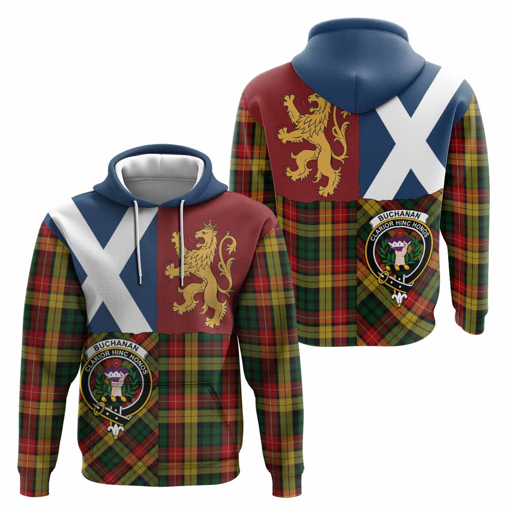 Buchanan Crest Tartan Hoodie with Lion Rampant Saltire Style