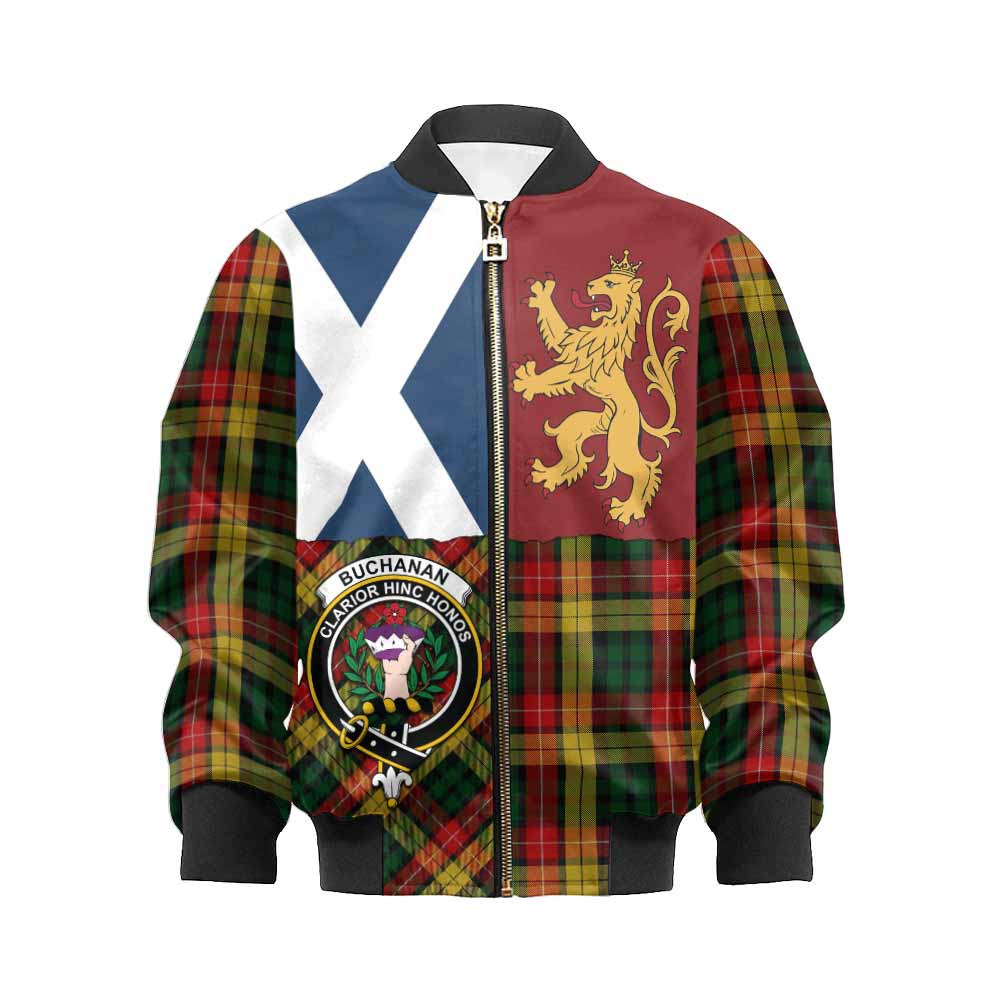 Buchanan Crest Tartan Kid Bomber Jacket with Lion Rampant Saltire Style - Tartan Vibes Clothing