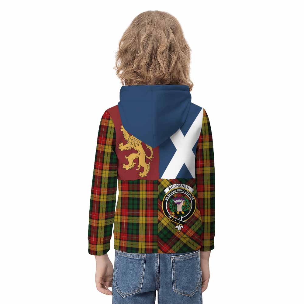 Buchanan Crest Tartan Kid Hoodie with Lion Rampant Saltire Style - Tartan Vibes Clothing