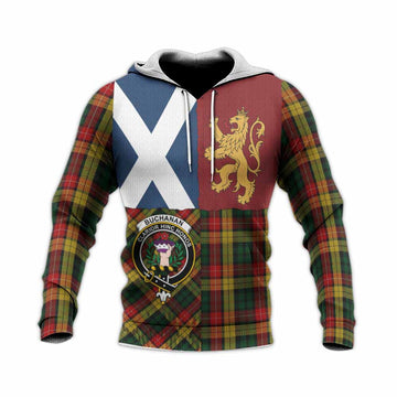 Buchanan Crest Tartan Knitted Hoodie with Lion Rampant Saltire Style