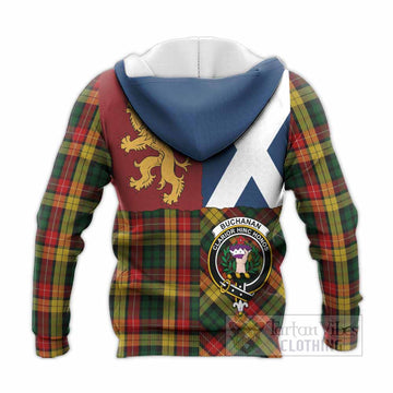 Buchanan Crest Tartan Knitted Hoodie with Lion Rampant Saltire Style