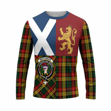 Buchanan Crest Tartan Long Sleeve T-Shirt with Lion Rampant Saltire Style