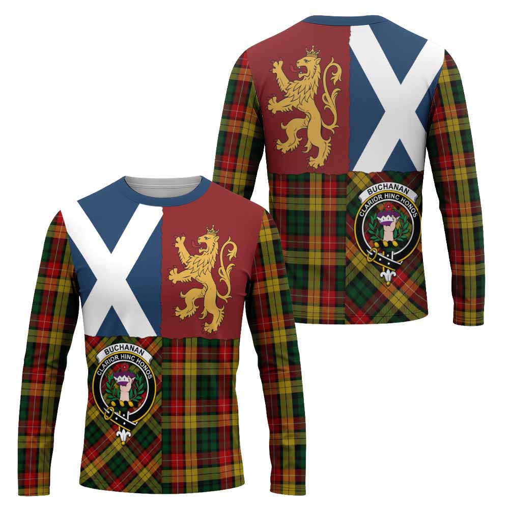 Buchanan Crest Tartan Long Sleeve T-Shirt with Lion Rampant Saltire Style