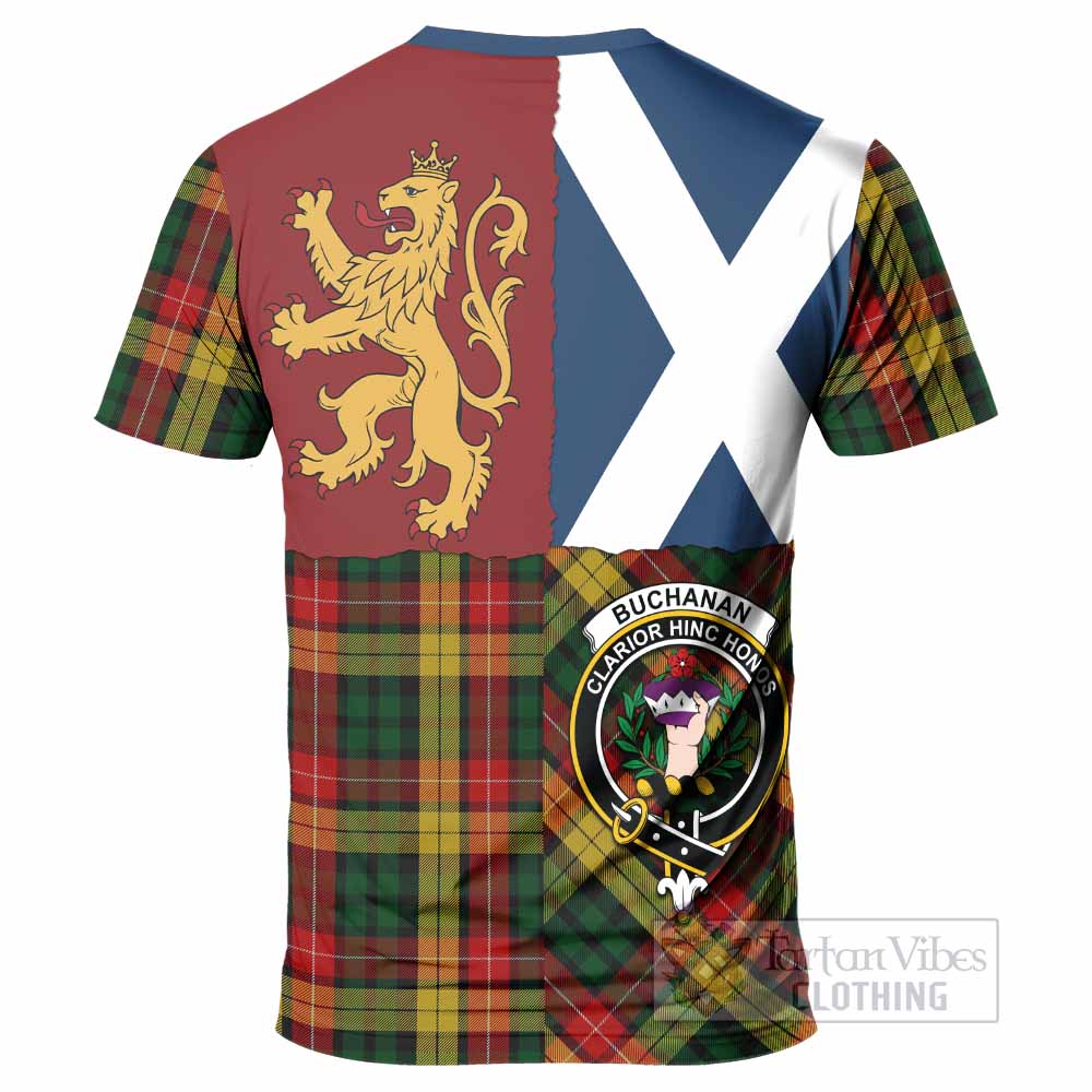 Buchanan Crest Tartan T-Shirt with Lion Rampant Saltire Style