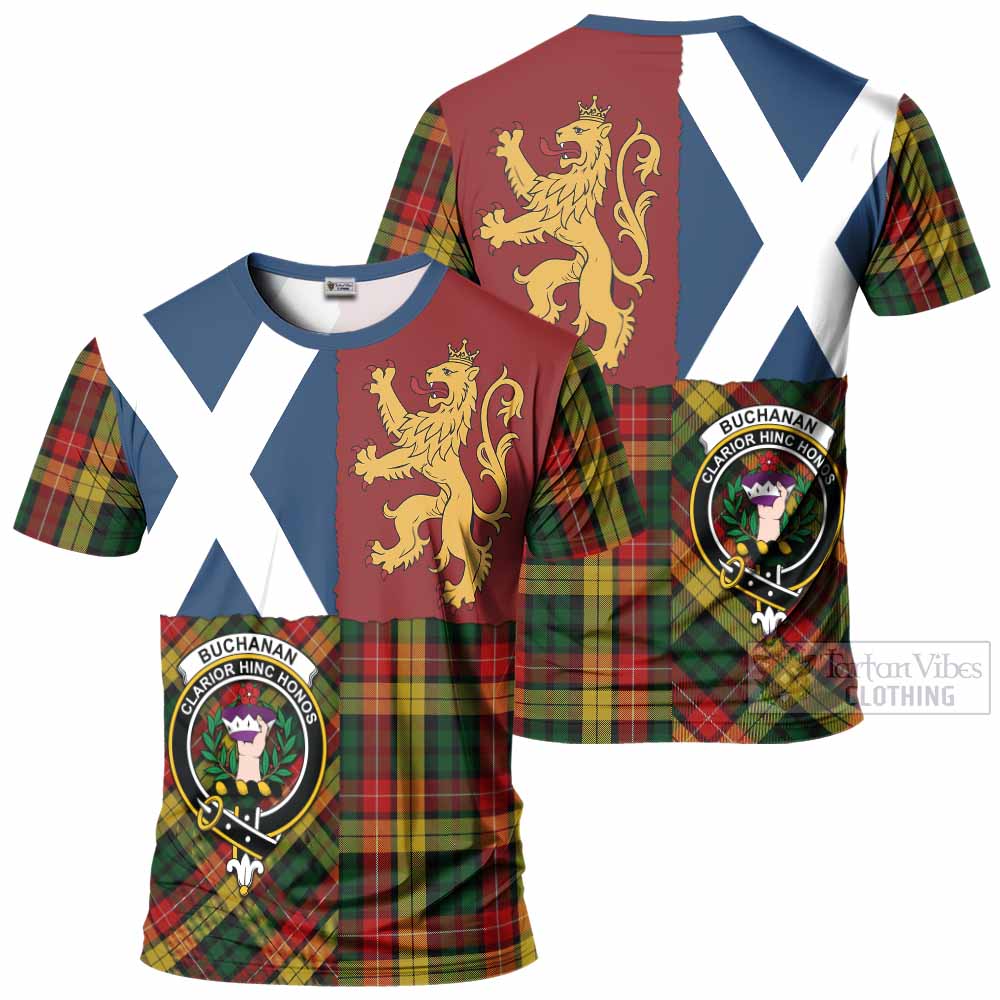 Buchanan Crest Tartan T-Shirt with Lion Rampant Saltire Style