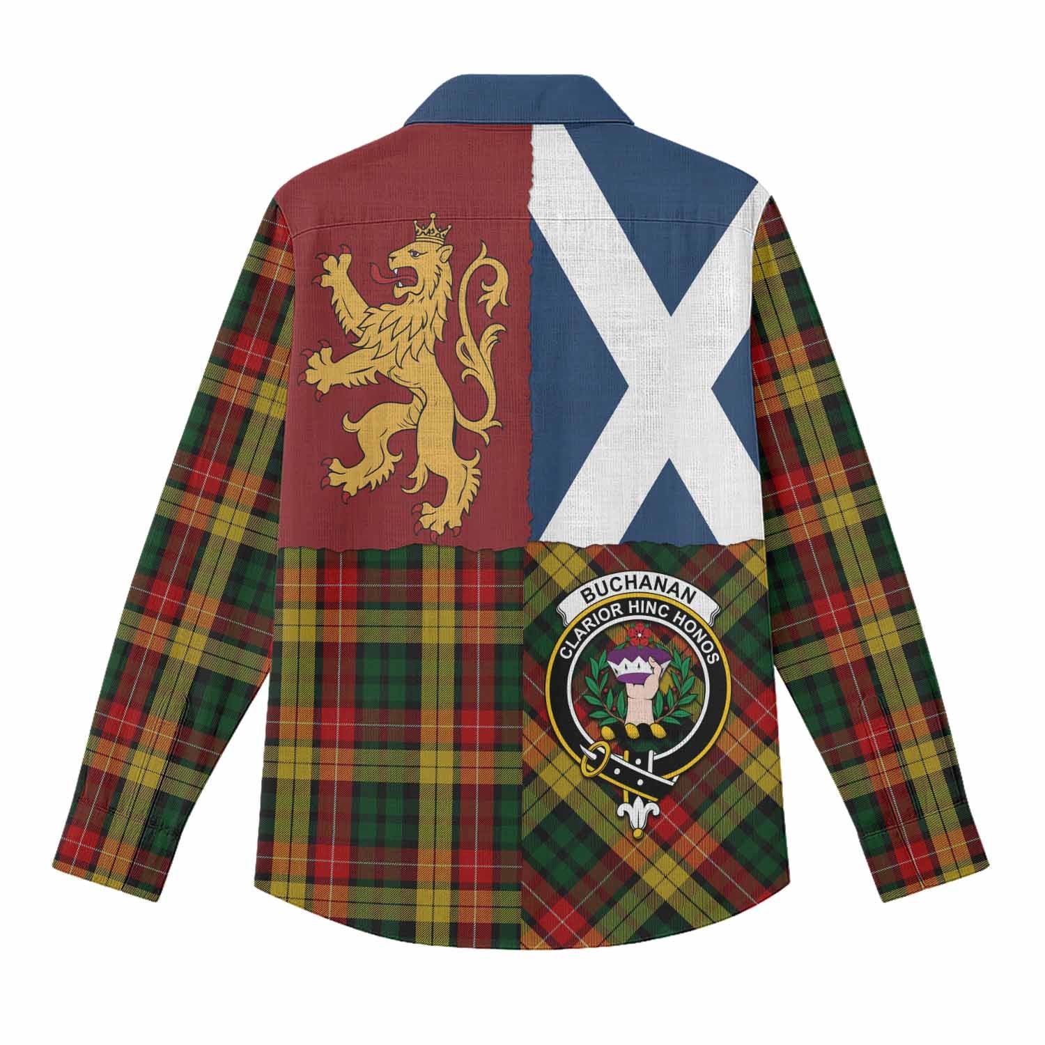 Buchanan Crest Tartan Women Casual Shirt with Lion Rampant Saltire Style