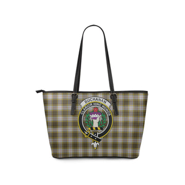 Buchanan Dress Tartan Leather Tote Bag with Family Crest