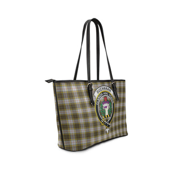 Buchanan Dress Tartan Leather Tote Bag with Family Crest
