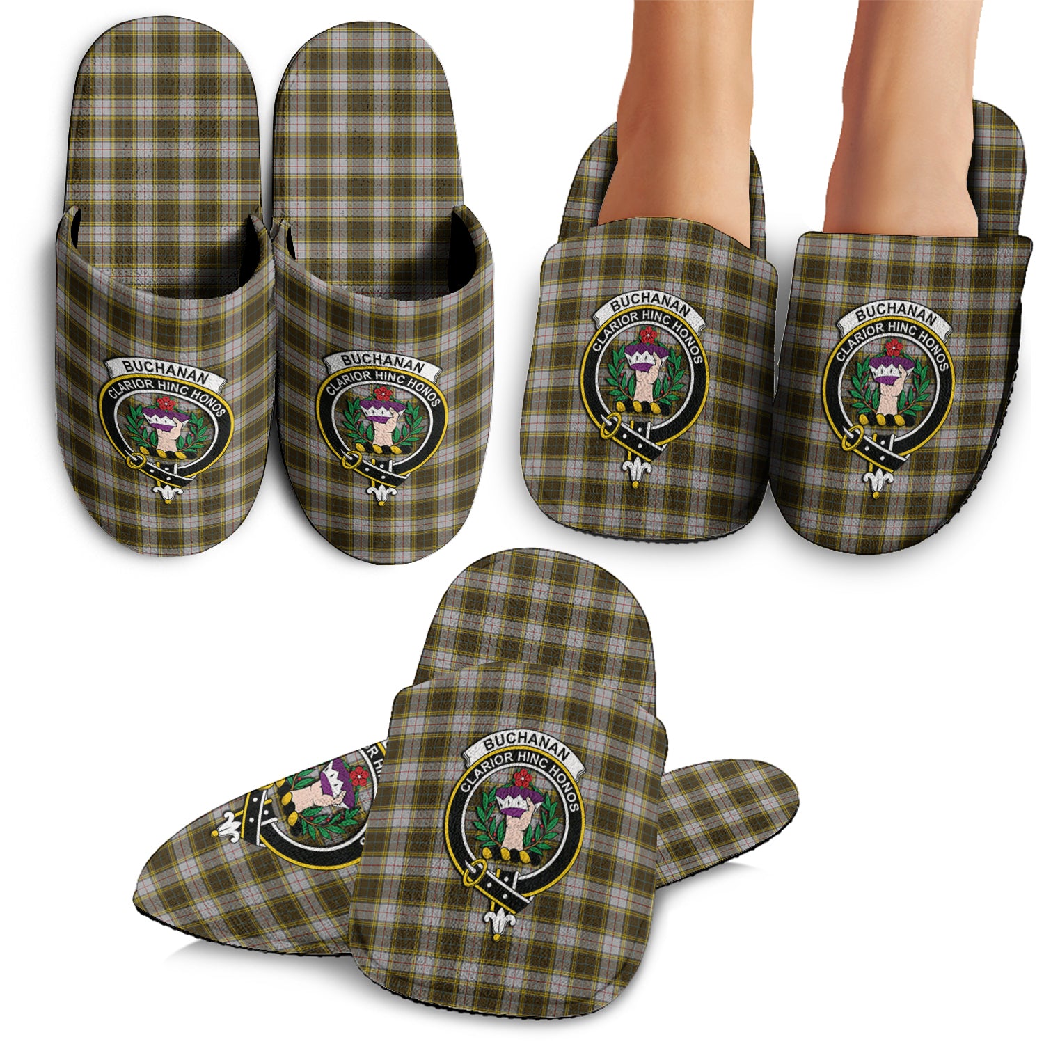 Buchanan Dress Tartan Home Slippers with Family Crest - Tartanvibesclothing
