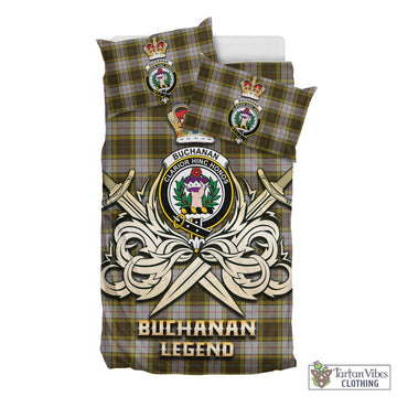 Buchanan Dress Tartan Bedding Set with Clan Crest and the Golden Sword of Courageous Legacy