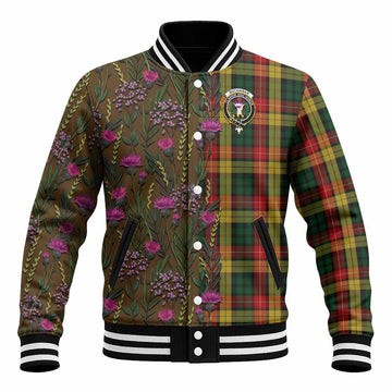 Buchanan Family Crest Tartan Baseball Jacket Scottish Thistle Flower Pattern Half Style