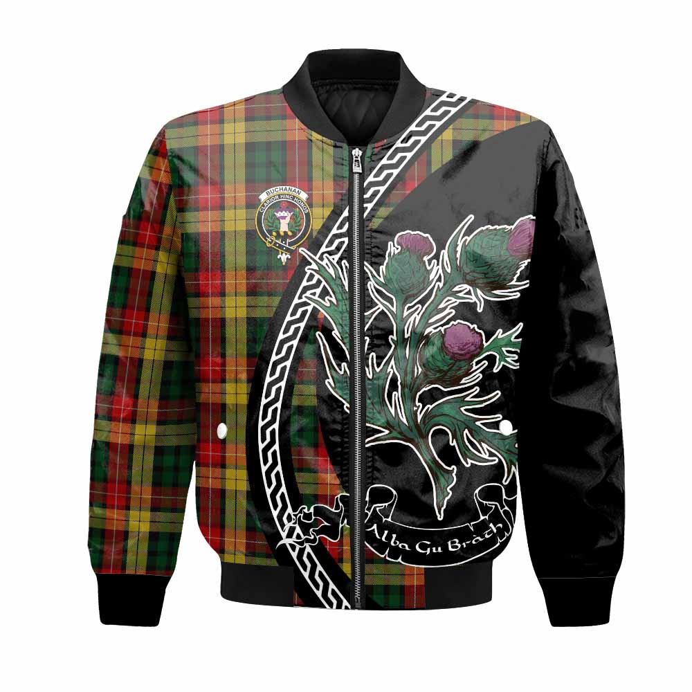 Buchanan Family Crest Tartan Bomber Jacket Alba Thistle Inspired - Tartan Vibes Clothing