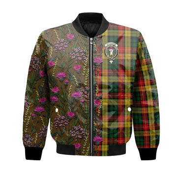 Buchanan Family Crest Tartan Bomber Jacket Scottish Thistle Flower Pattern Half Style