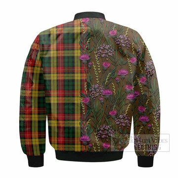 Buchanan Family Crest Tartan Bomber Jacket Scottish Thistle Flower Pattern Half Style