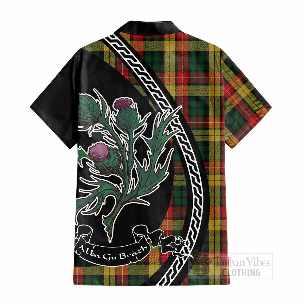 Buchanan Family Crest Tartan Cotton Hawaiian Shirt Alba Thistle Inspired - Tartan Vibes Clothing