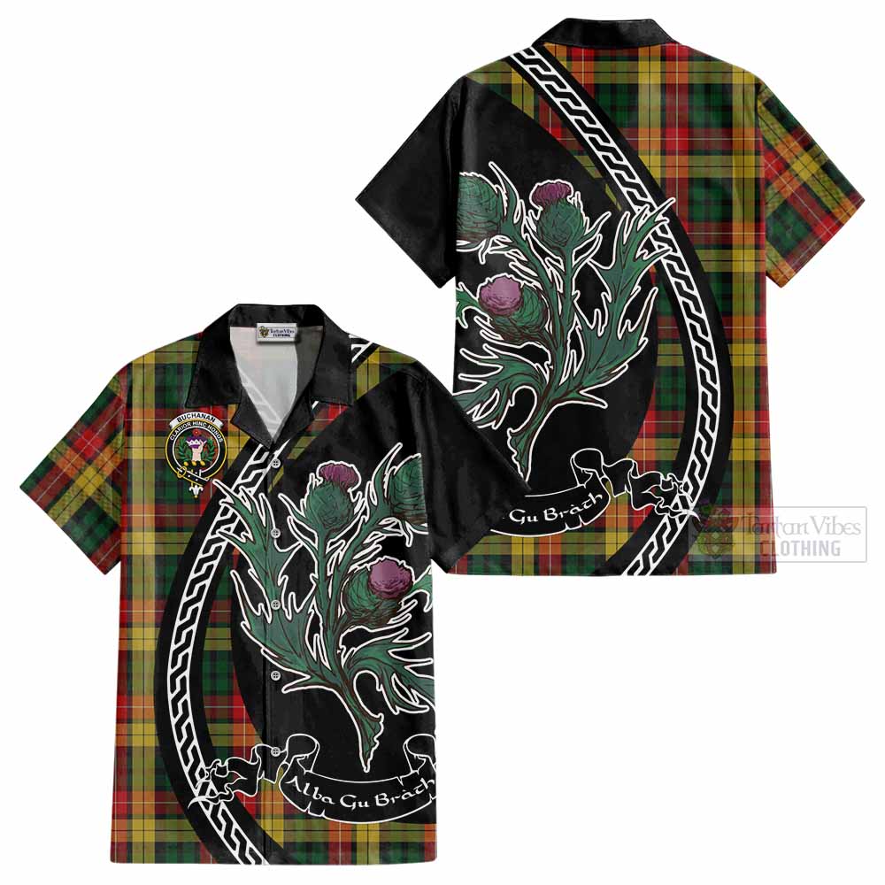 Buchanan Family Crest Tartan Cotton Hawaiian Shirt Alba Thistle Inspired - Tartan Vibes Clothing