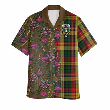 Buchanan Family Crest Tartan Hawaiian Shirt Scottish Thistle Flower Pattern Half Style - Tartan Vibes Clothing