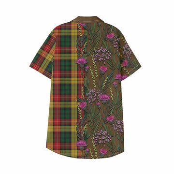 Buchanan Family Crest Tartan Kid Hawaiian Shirt Scottish Thistle Flower Pattern Half Style - Tartan Vibes Clothing
