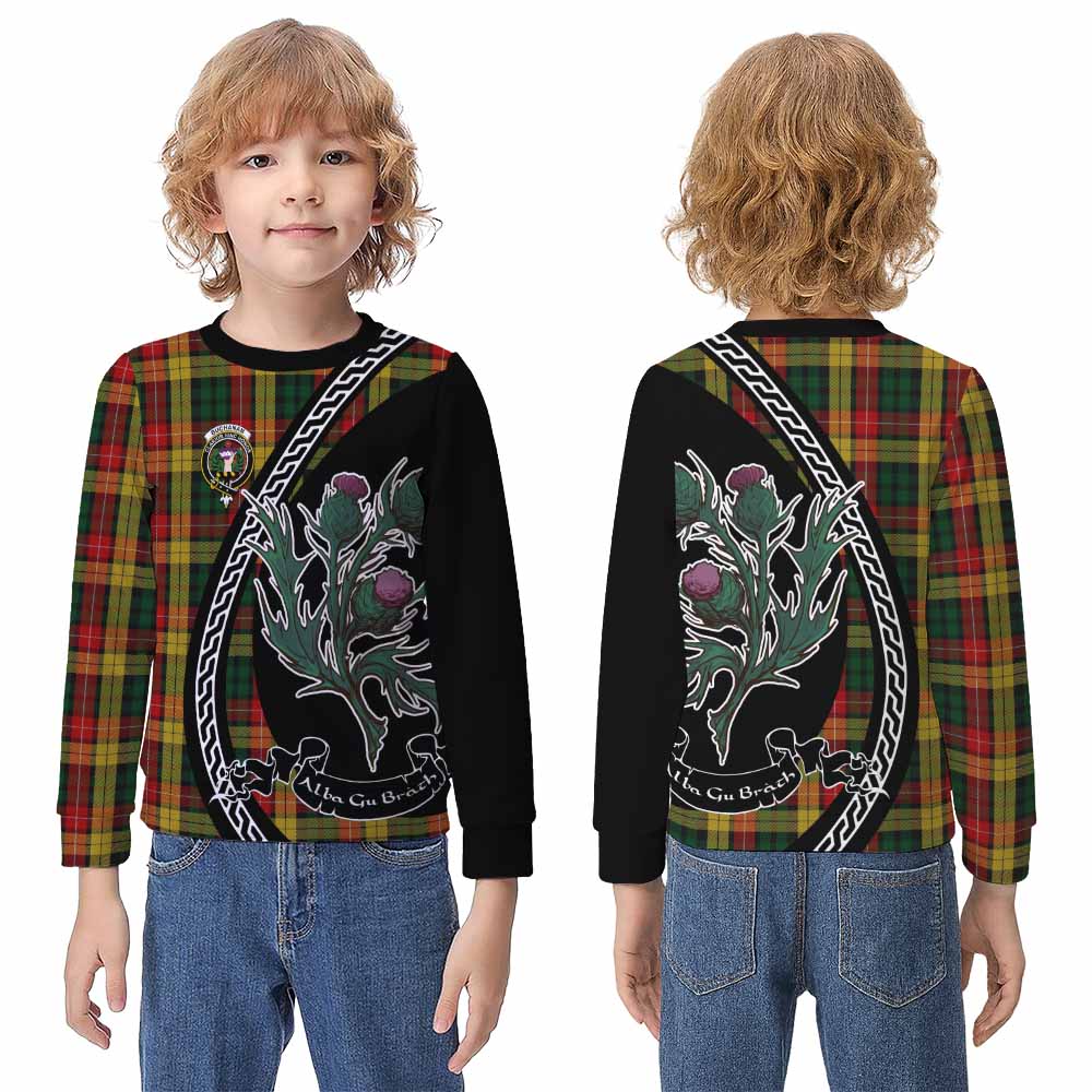 Buchanan Family Crest Tartan Kid Knitted Sweatshirt Alba Thistle Inspired - Tartan Vibes Clothing