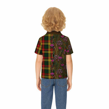 Buchanan Family Crest Tartan Kid Polo Shirt Scottish Thistle Flower Pattern Half Style - Tartan Vibes Clothing