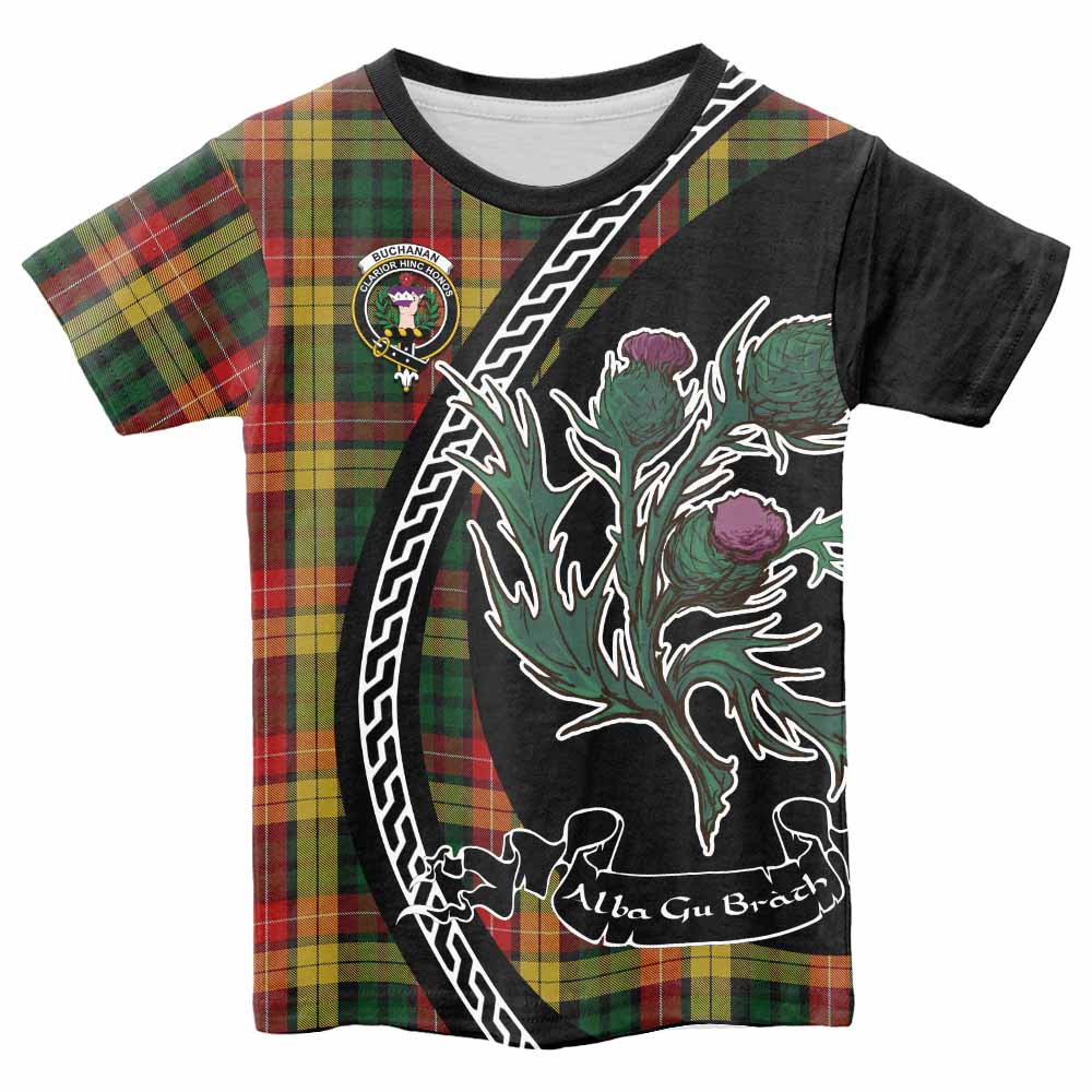 Buchanan Family Crest Tartan Kid T-shirt Alba Thistle Inspired - Tartan Vibes Clothing
