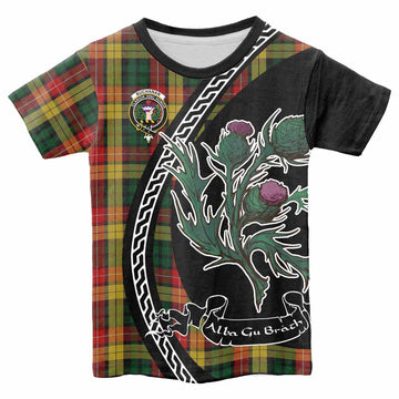 Buchanan Family Crest Tartan Kid T-shirt Alba Thistle Inspired - Tartan Vibes Clothing