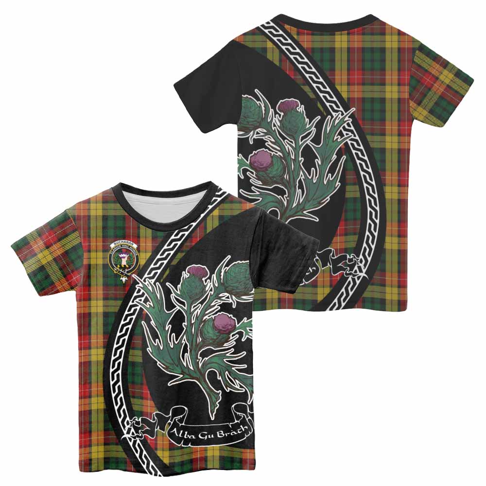 Buchanan Family Crest Tartan Kid T-shirt Alba Thistle Inspired - Tartan Vibes Clothing