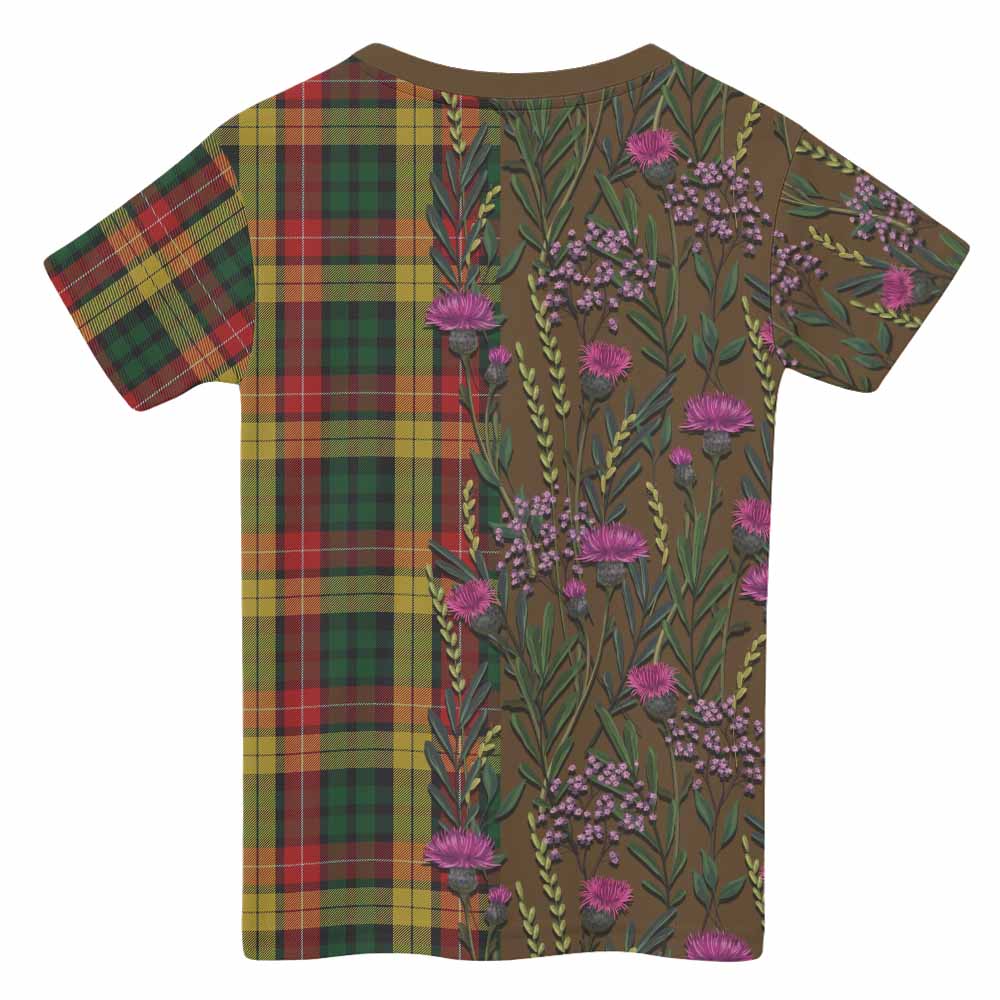 Buchanan Family Crest Tartan Kid T-shirt Scottish Thistle Flower Pattern Half Style - Tartan Vibes Clothing