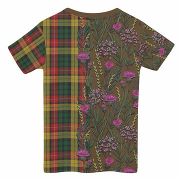 Buchanan Family Crest Tartan Kid T-shirt Scottish Thistle Flower Pattern Half Style - Tartan Vibes Clothing