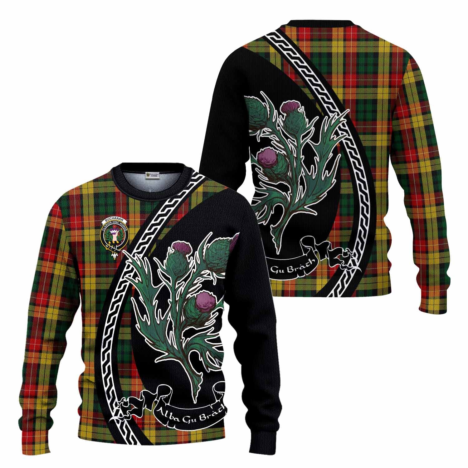 Buchanan Family Crest Tartan Knitted Sweater Alba Thistle Inspired - Tartan Vibes Clothing