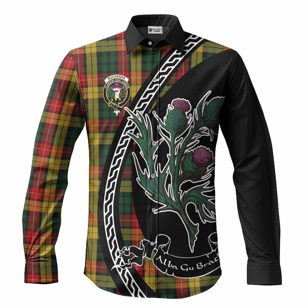 Buchanan Family Crest Tartan Long Sleeve Button Shirts Alba Thistle Inspired - Tartan Vibes Clothing