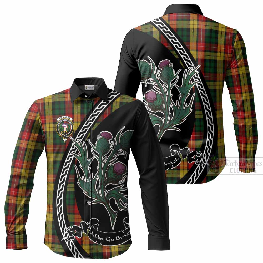 Buchanan Family Crest Tartan Long Sleeve Button Shirts Alba Thistle Inspired - Tartan Vibes Clothing