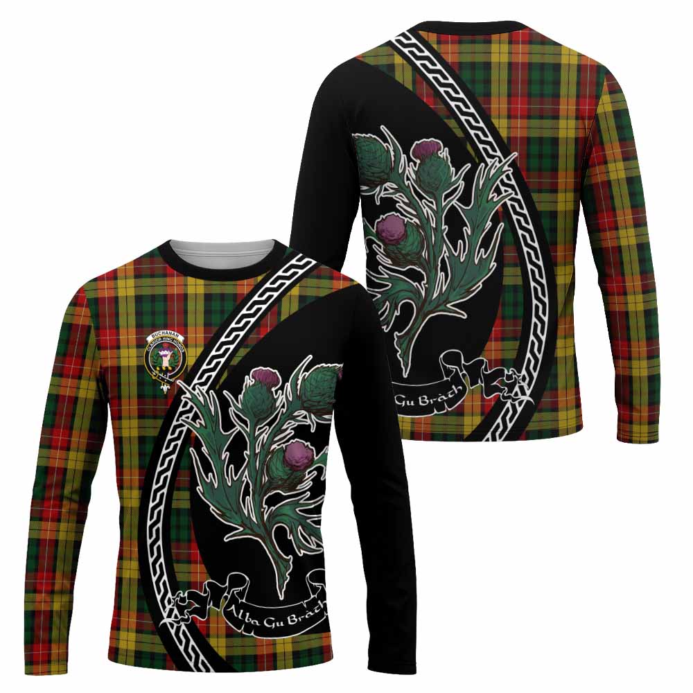 Buchanan Family Crest Tartan Long Sleeve T-Shirt Alba Thistle Inspired - Tartan Vibes Clothing