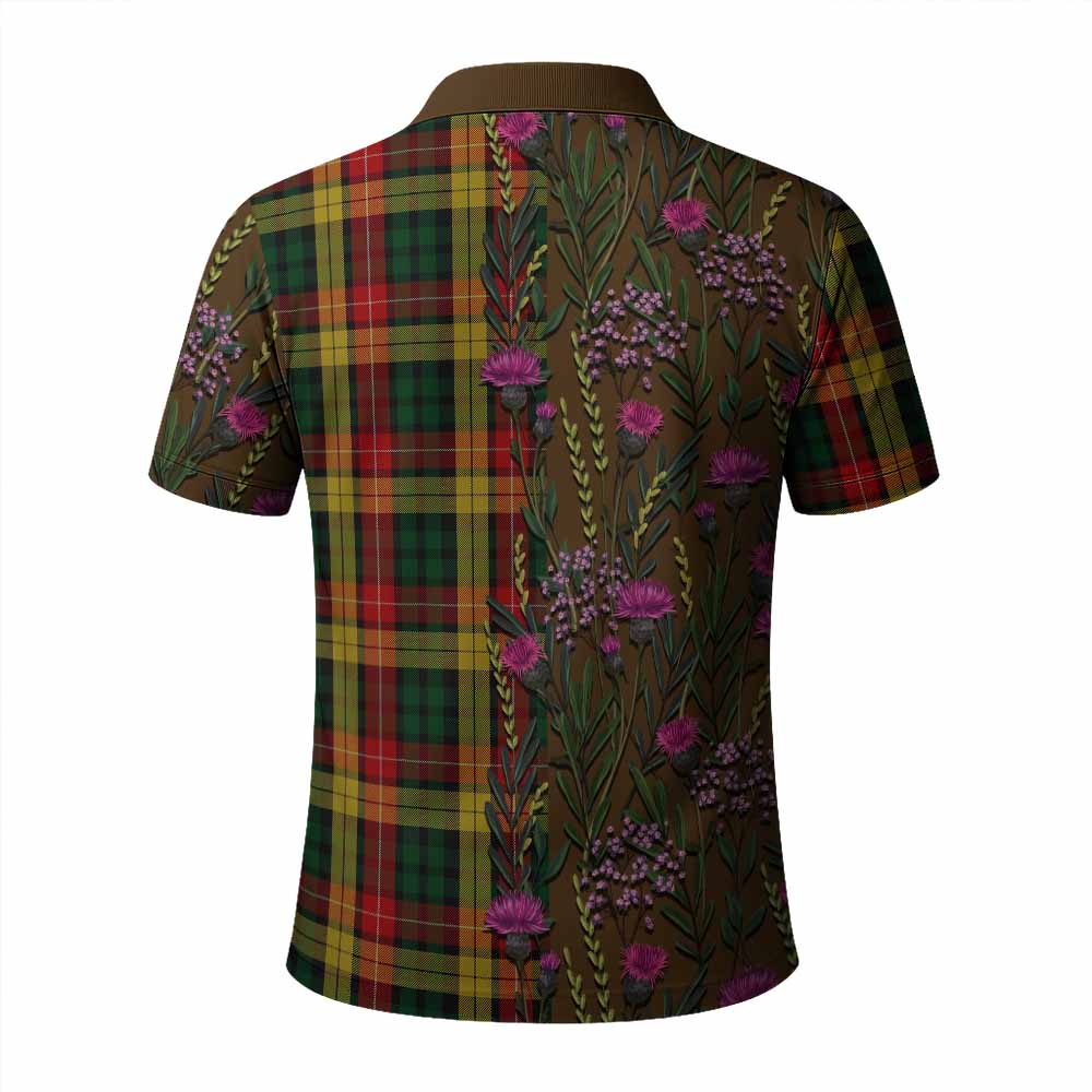 Buchanan Family Crest Tartan Polo Shirt Scottish Thistle Flower Pattern Half Style - Tartan Vibes Clothing