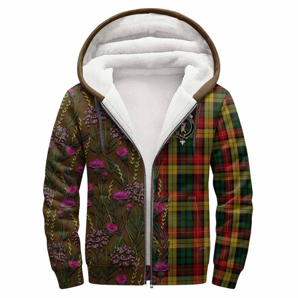 Buchanan Family Crest Tartan Sherpa Hoodie Scottish Thistle Flower Pattern Half Style - Tartan Vibes Clothing