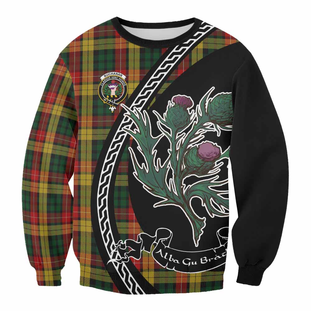 Buchanan Family Crest Tartan Sweatshirt Alba Thistle Inspired - Tartan Vibes Clothing