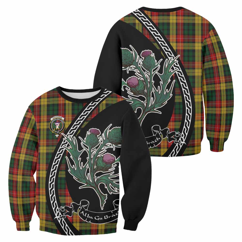 Buchanan Family Crest Tartan Sweatshirt Alba Thistle Inspired - Tartan Vibes Clothing