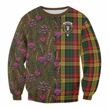 Buchanan Family Crest Tartan Sweatshirt Scottish Thistle Flower Pattern Half Style - Tartan Vibes Clothing