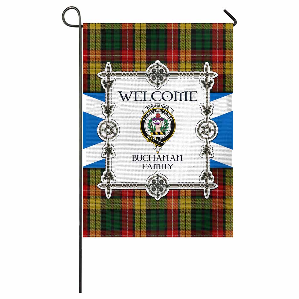 Buchanan Family Crest Tartan Welcome Garden Flag Saltire Harmony Style - Tartan Vibes Clothing