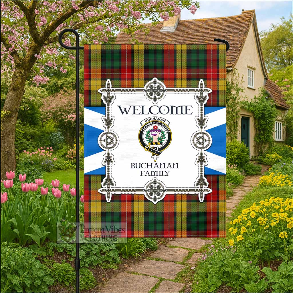 Buchanan Family Crest Tartan Welcome Garden Flag Saltire Harmony Style - Tartan Vibes Clothing