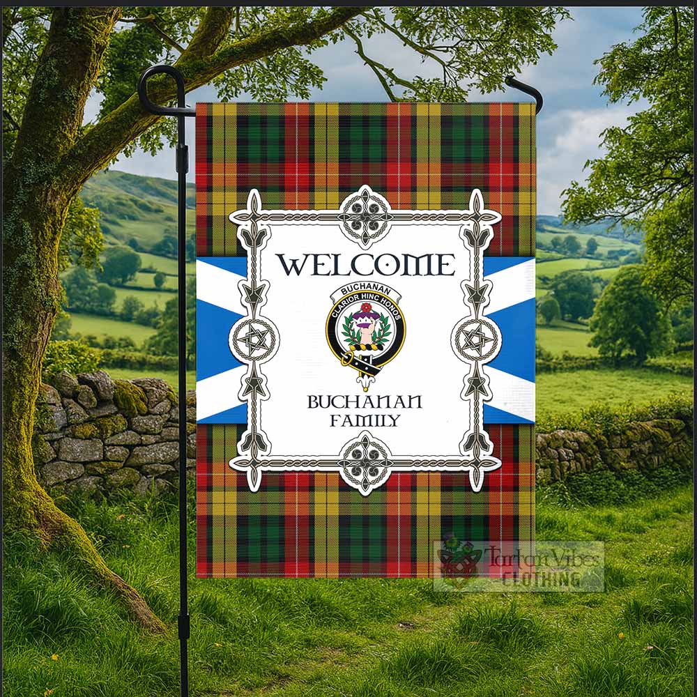 Buchanan Family Crest Tartan Welcome Garden Flag Saltire Harmony Style - Tartan Vibes Clothing