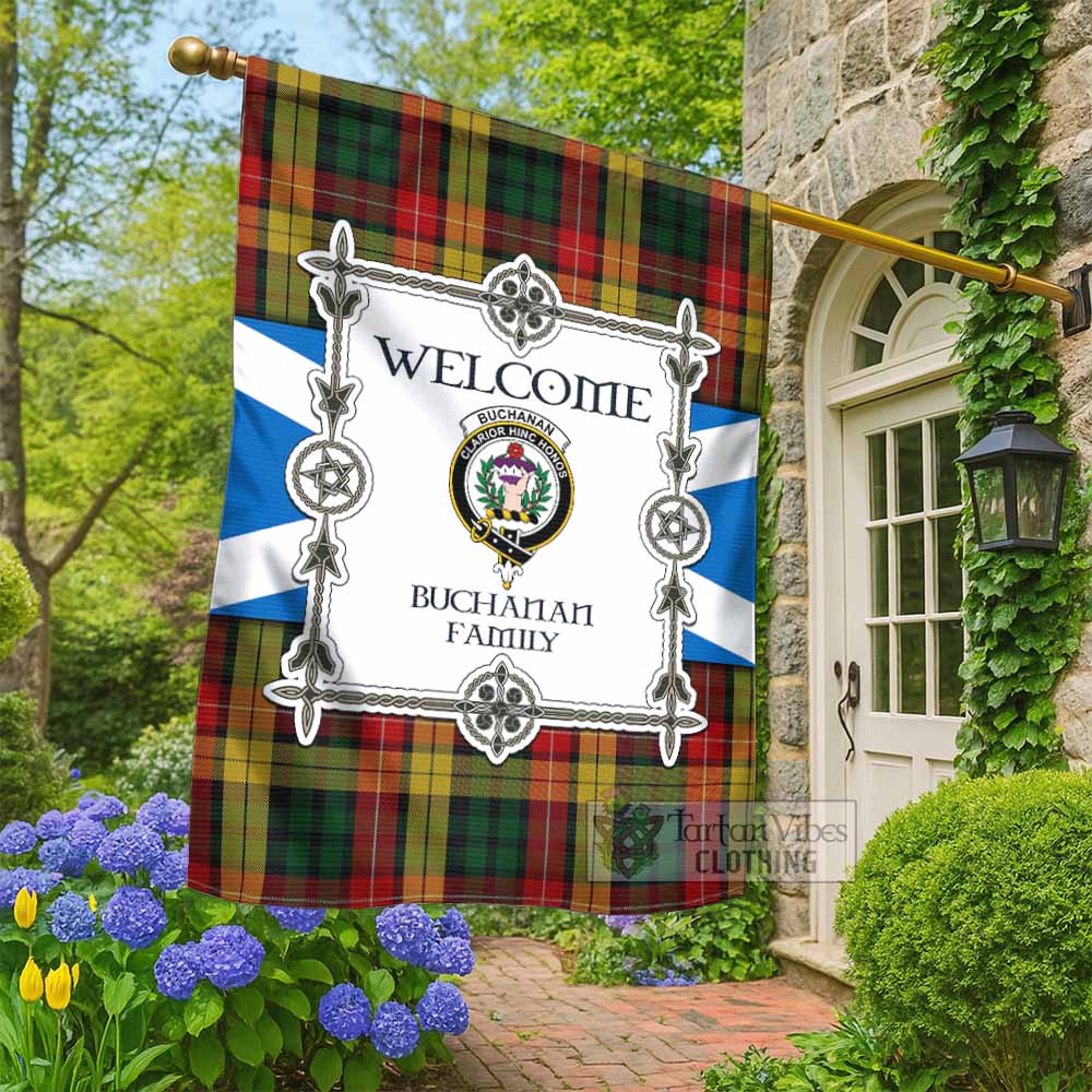 Buchanan Family Crest Tartan Welcome Garden Flag Saltire Harmony Style - Tartan Vibes Clothing