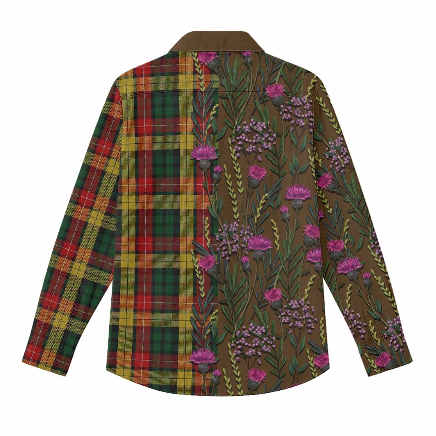 Buchanan Family Crest Tartan Women Casual Shirt Scottish Thistle Flower Pattern Half Style - Tartan Vibes Clothing