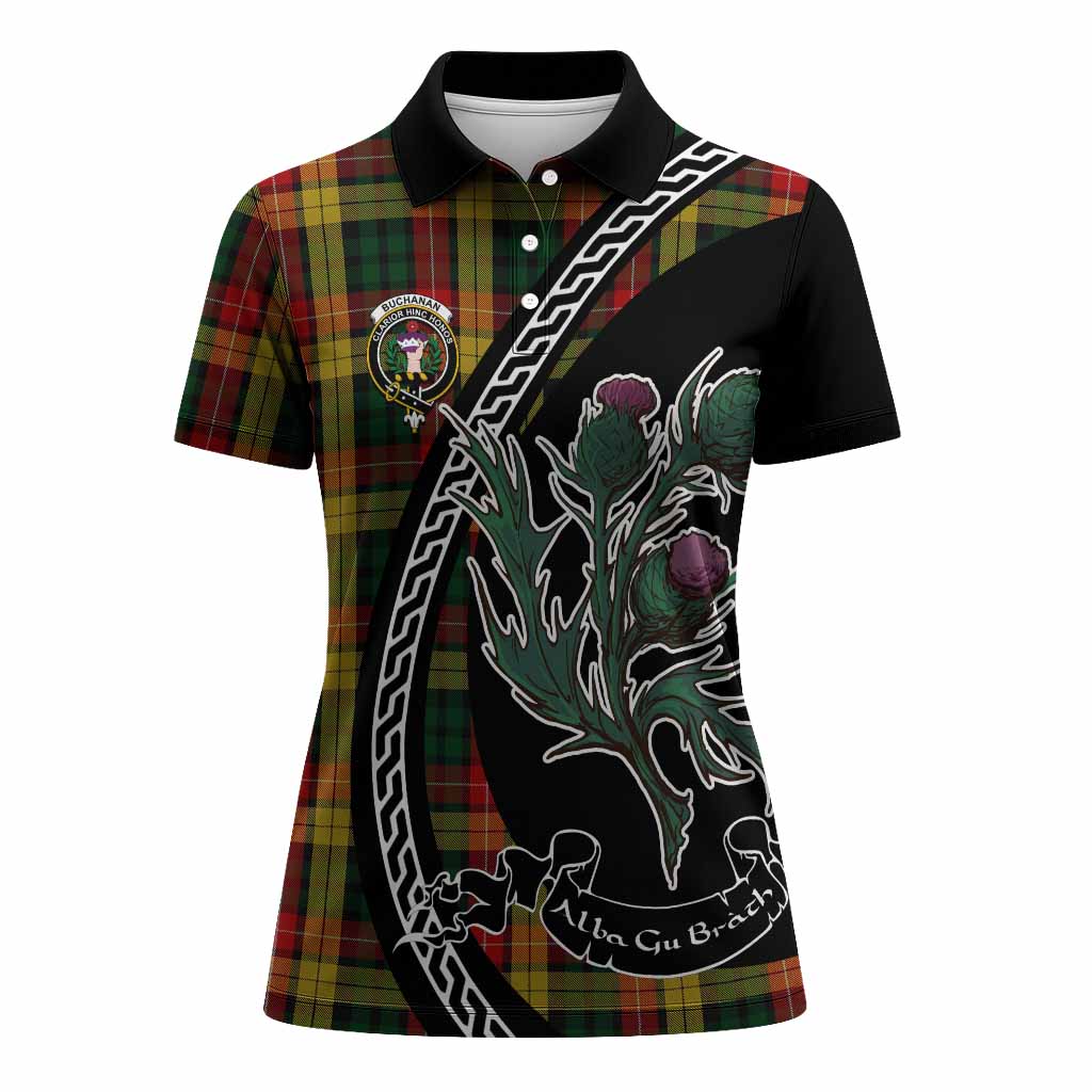 Buchanan Family Crest Tartan Women Polo Shirt Alba Thistle Inspired - Tartan Vibes Clothing