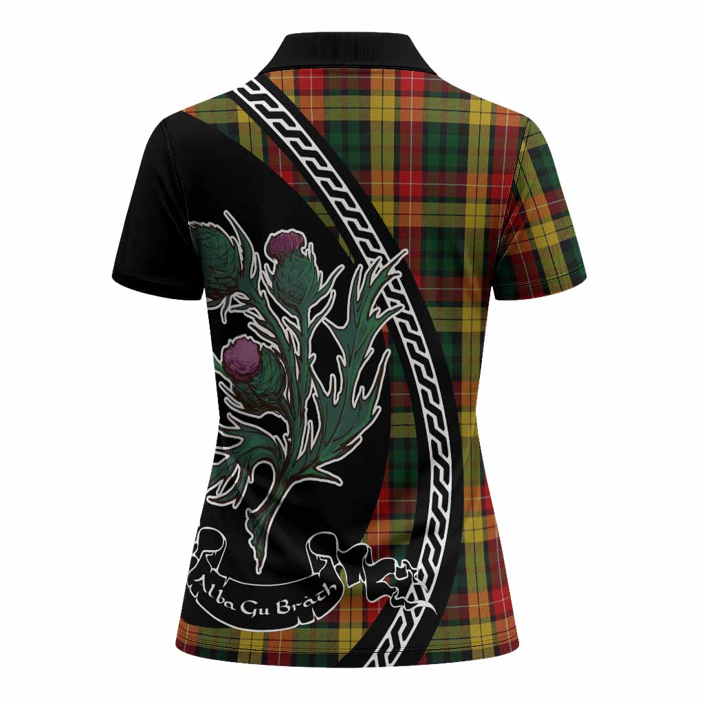 Buchanan Family Crest Tartan Women Polo Shirt Alba Thistle Inspired - Tartan Vibes Clothing