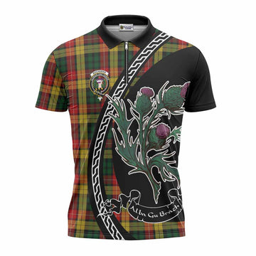 Buchanan Family Crest Tartan Zipper Polo Shirt Alba Thistle Inspired