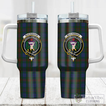 Buchanan Hunting Tartan and Family Crest Tumbler with Handle