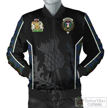 Buchanan Hunting Tartan Bomber Jacket with Family Crest and Scottish Thistle Vibes Sport Style