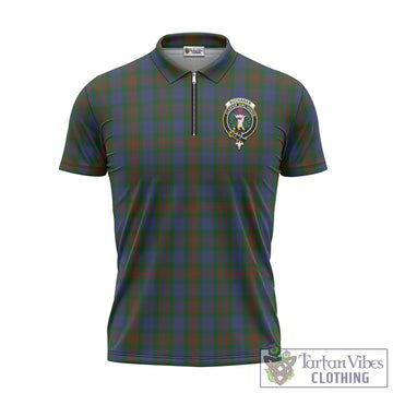 Buchanan Hunting Tartan Zipper Polo Shirt with Family Crest